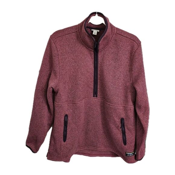 LL Bean Sweater Womens Medium Dark Plum Rose Fleece Half-Zip Pullover Outdoor - Picture 1 of 10